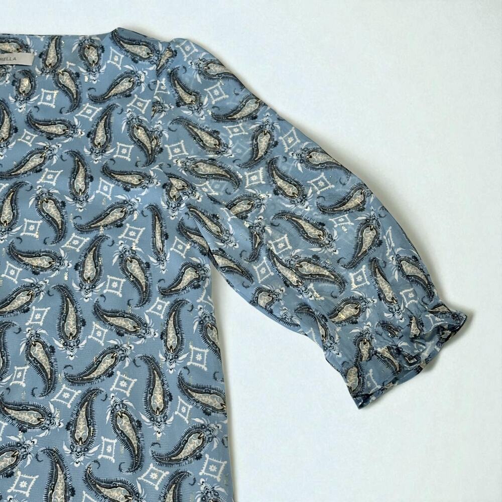 Marella Iser Paisley Print Belted Dress Sz 6 Blue Metallic Boat Neck Half Sleeve - Picture 5 of 8